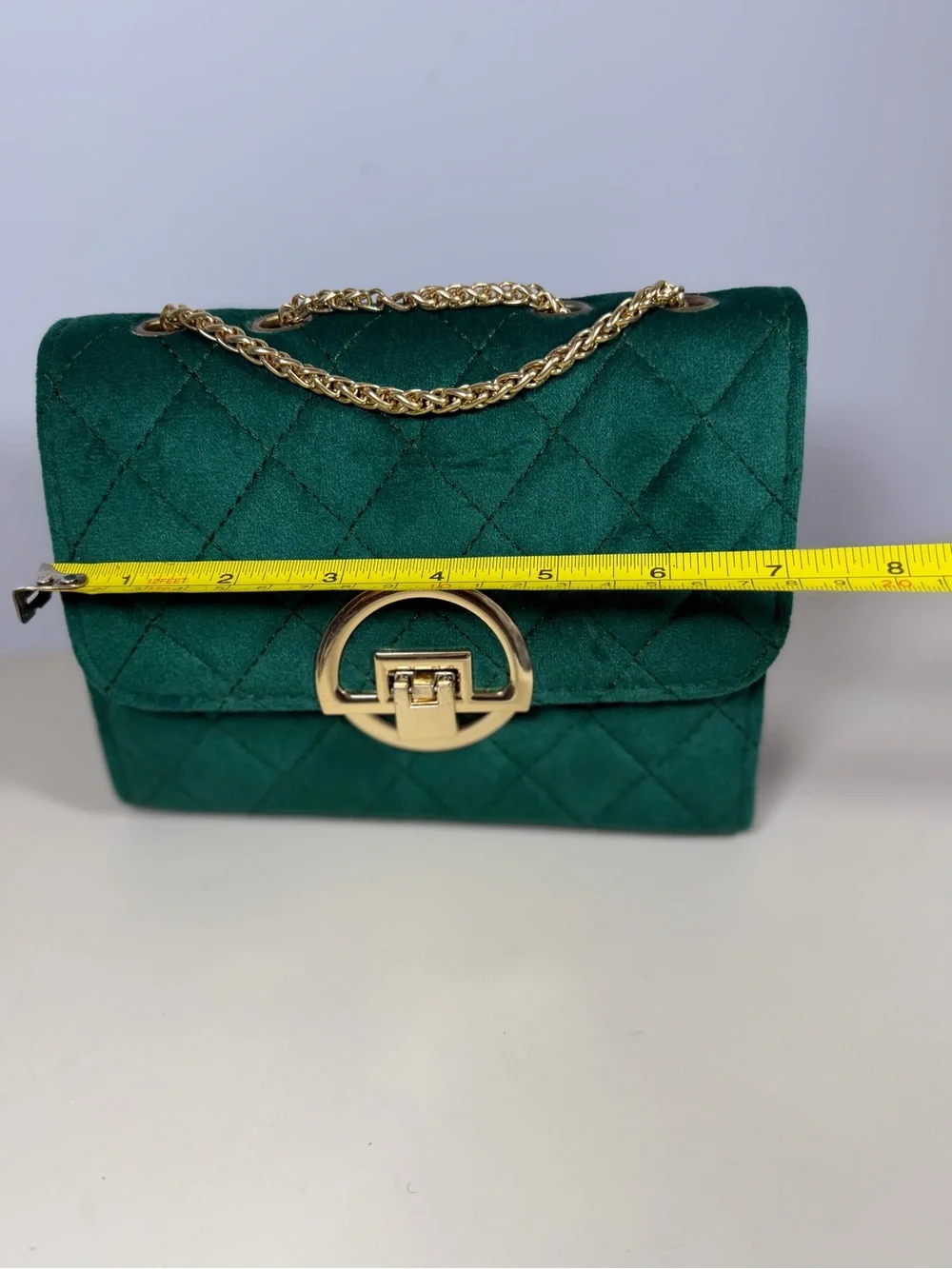 Unk Emerald Quilted Crossbody Bag with Gold Chain